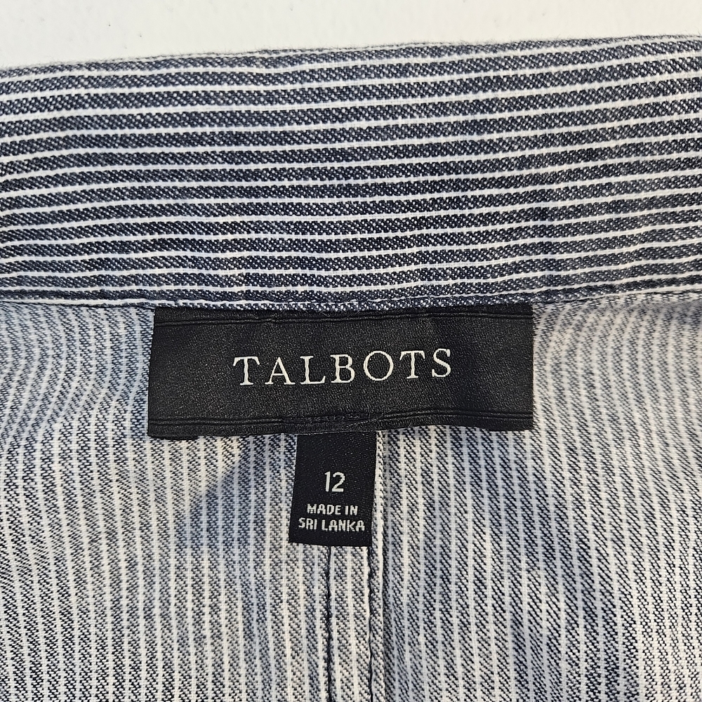 Talbots Blue Railroad Striped Full Zip Cotton Jacket With Snap Pockets Size 12 - Picture 5 of 9